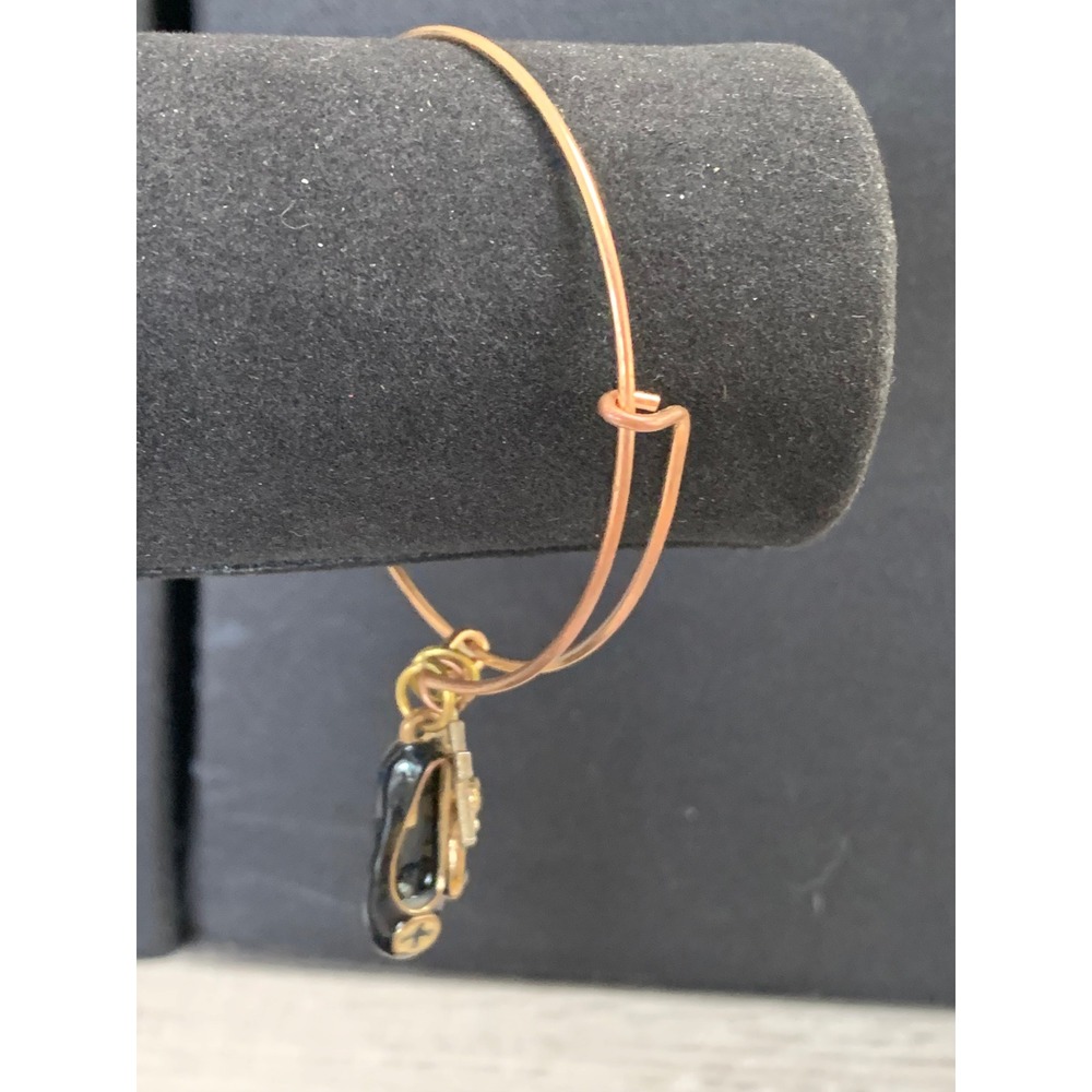 Rose Gold Tone Expandable Bangle Bracelet Ballet Flat Cross Polka Dot Dress